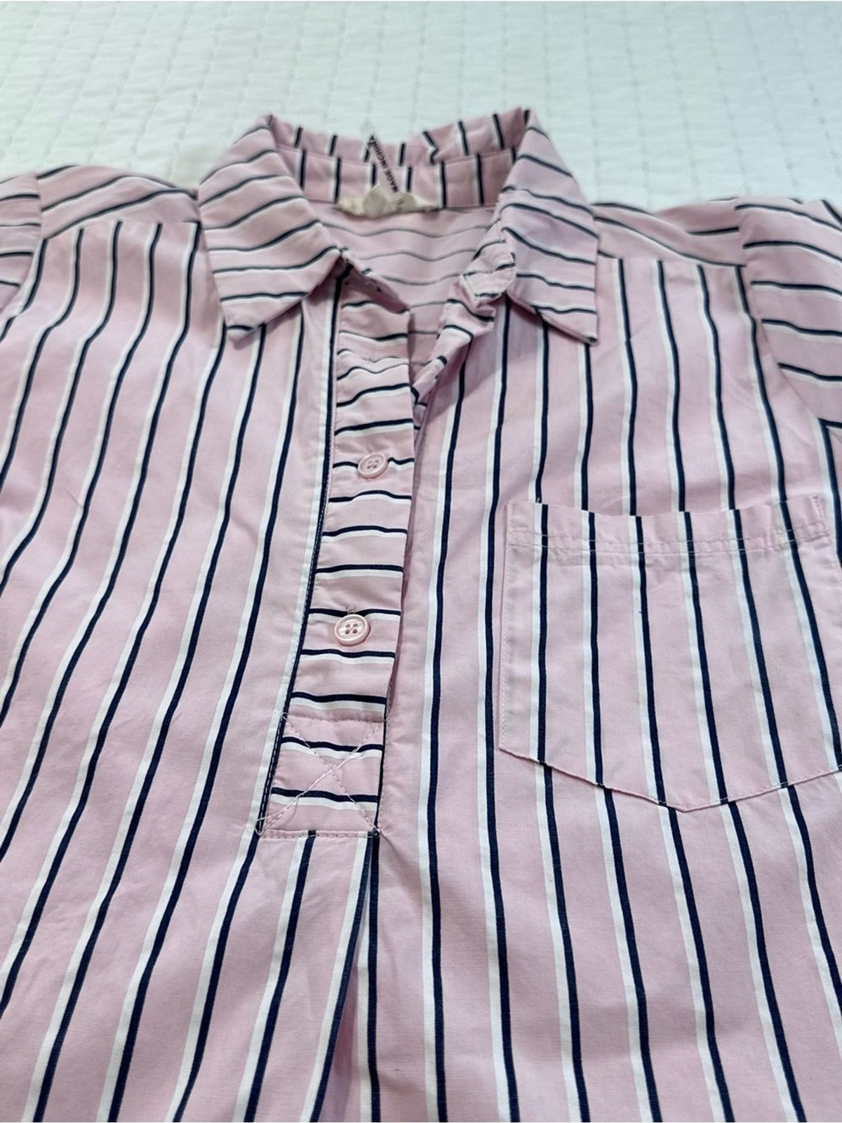 Entro Pink White and Navy Parker Striped Ruffle-Hem Mini Shirt Dress Size S