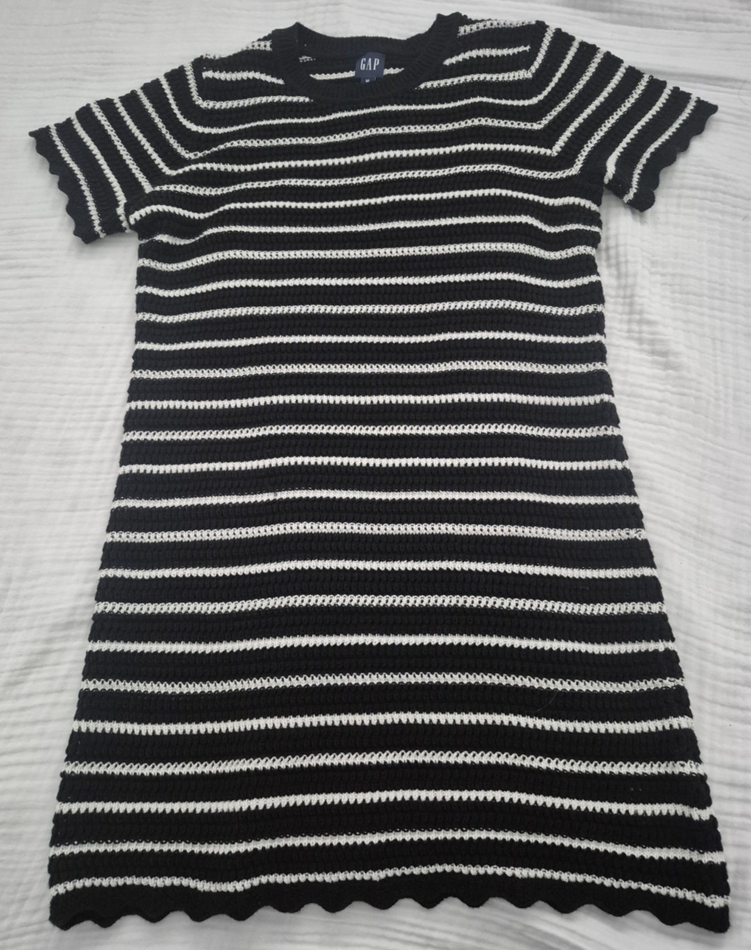 NWOT Gap 100% Cotton Crochet Mini Dress with slip Black and White Stripe-Medium