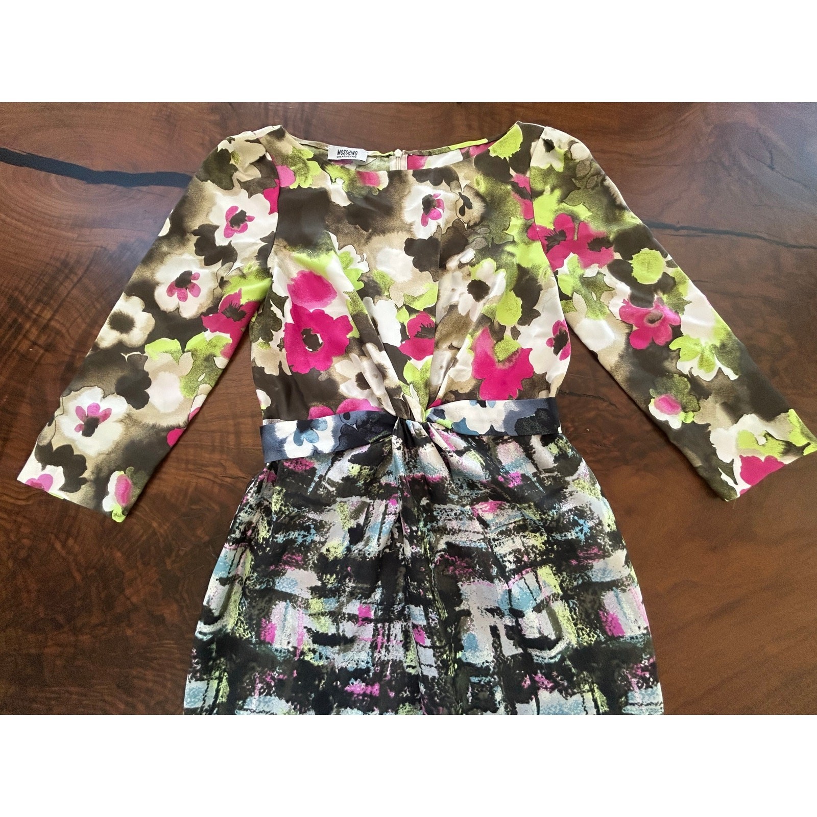 Moschino Cheap and Chic Silk Mixed Abstract Floral Twist-Front Sheath Dress 4