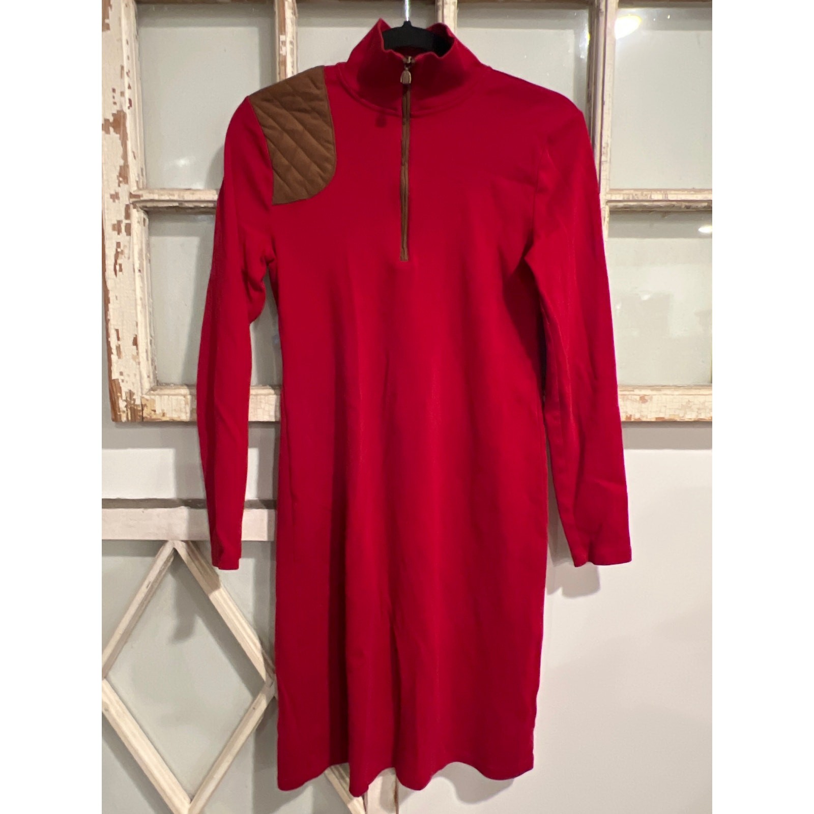 Ralph Lauren size medium red long-sleeve dress with a faux quilted suede