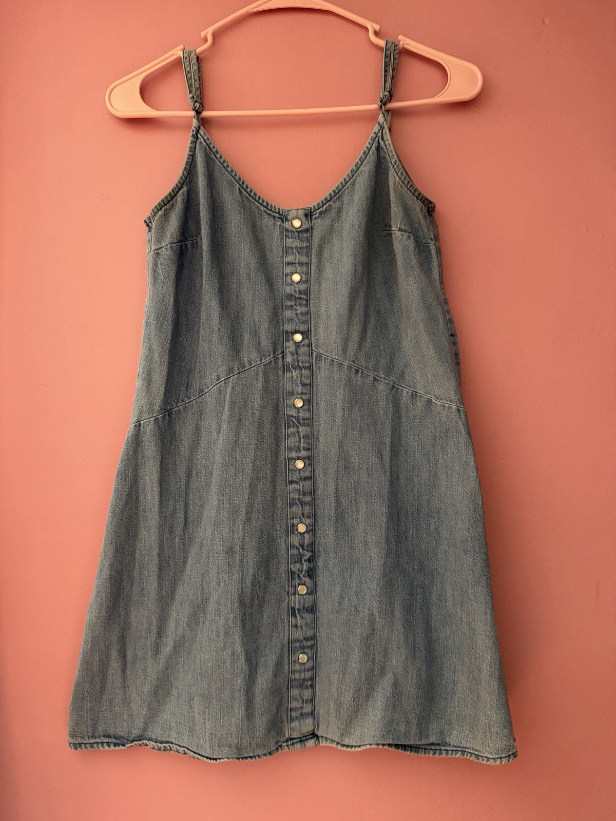 Spaghetti Strap Button Down Denim Mini Dress Jean Dress small