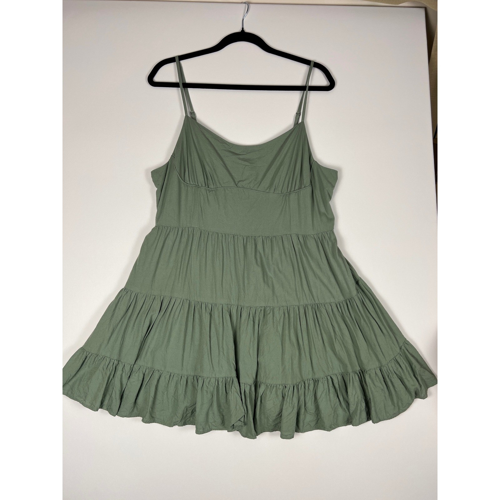 Aeropostale Womens XXL Olive Green Tiered Smocked Mini Dress Spaghetti Strap