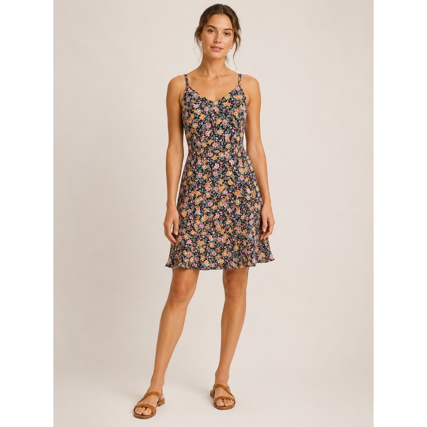 Old Navy Womens Floral Cami Dress Size S Black Linen Blend Smocked Summer Boho