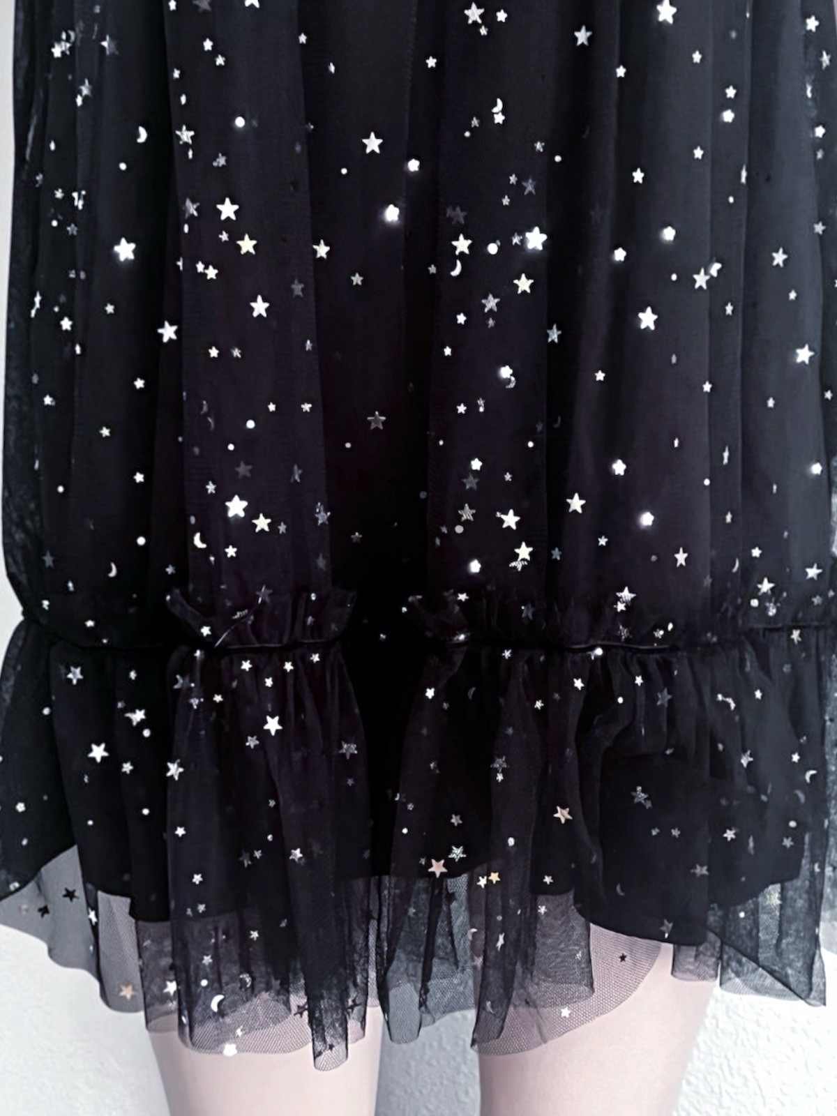 Witchy Celestial Silver Star Mesh Mini Black SZ M