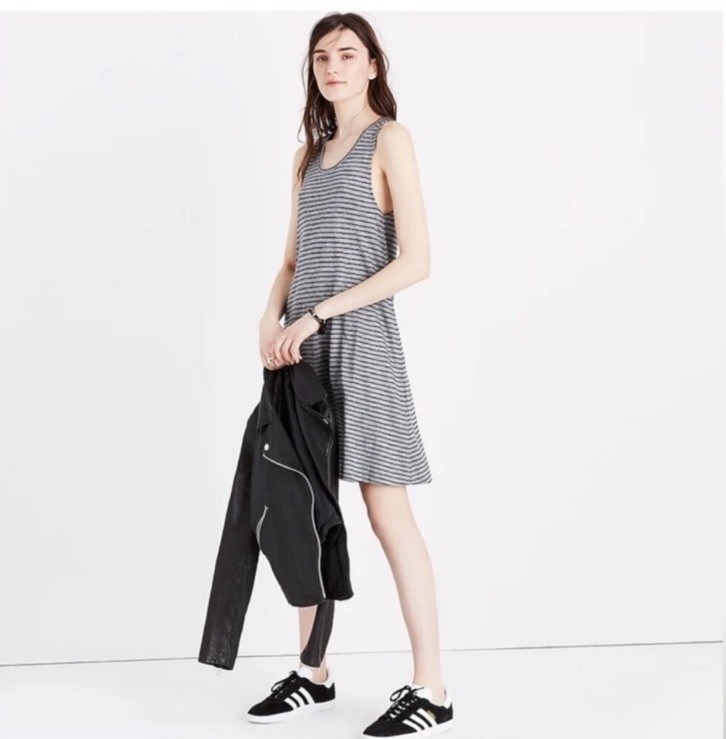 Madewell Highpoint Tank Dress In Gray Stripe Size Large