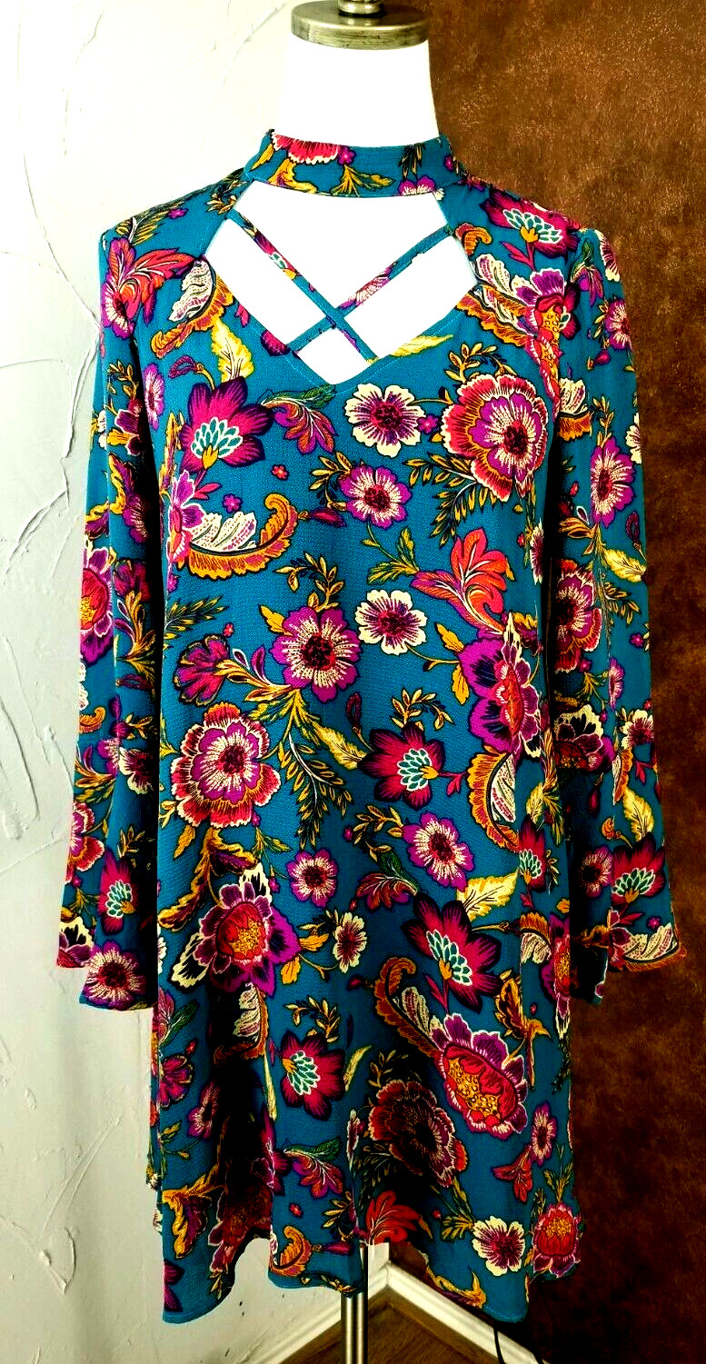 Andree By Unit Womens Floral Cut Out High Neck Dress Size Small