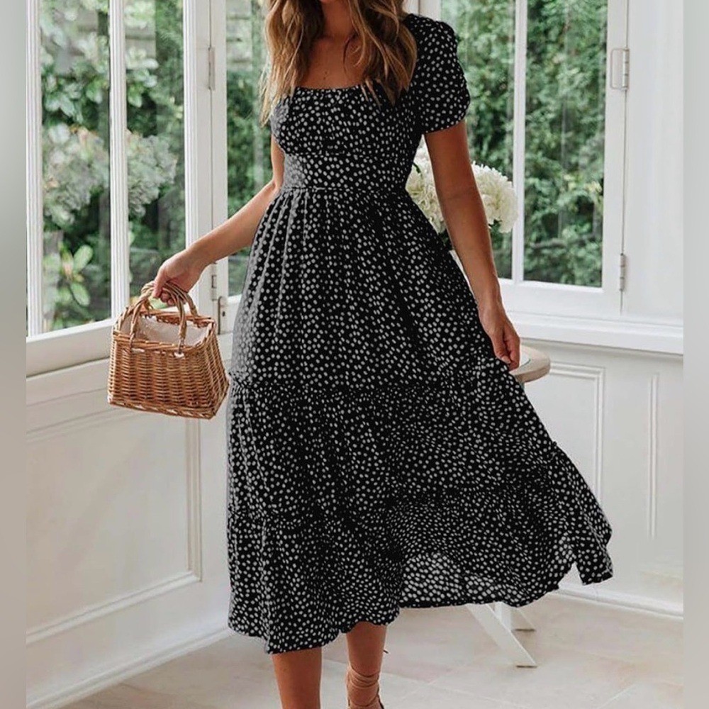 Elegant Black Polka Dot Dress XL