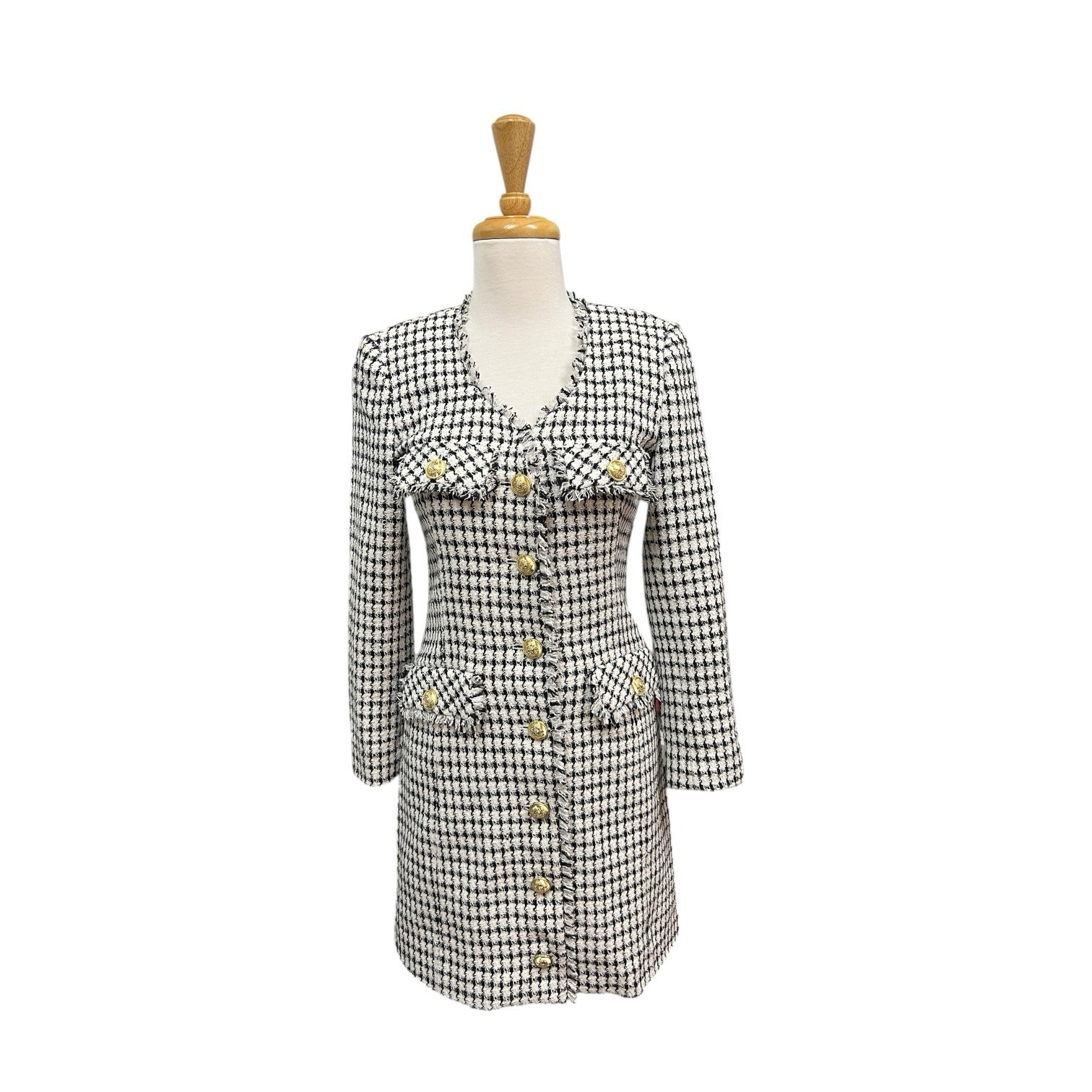 Derek Lam 10 Crosby Checked Boucle Tweed Mini Dress Size 0 Black And White