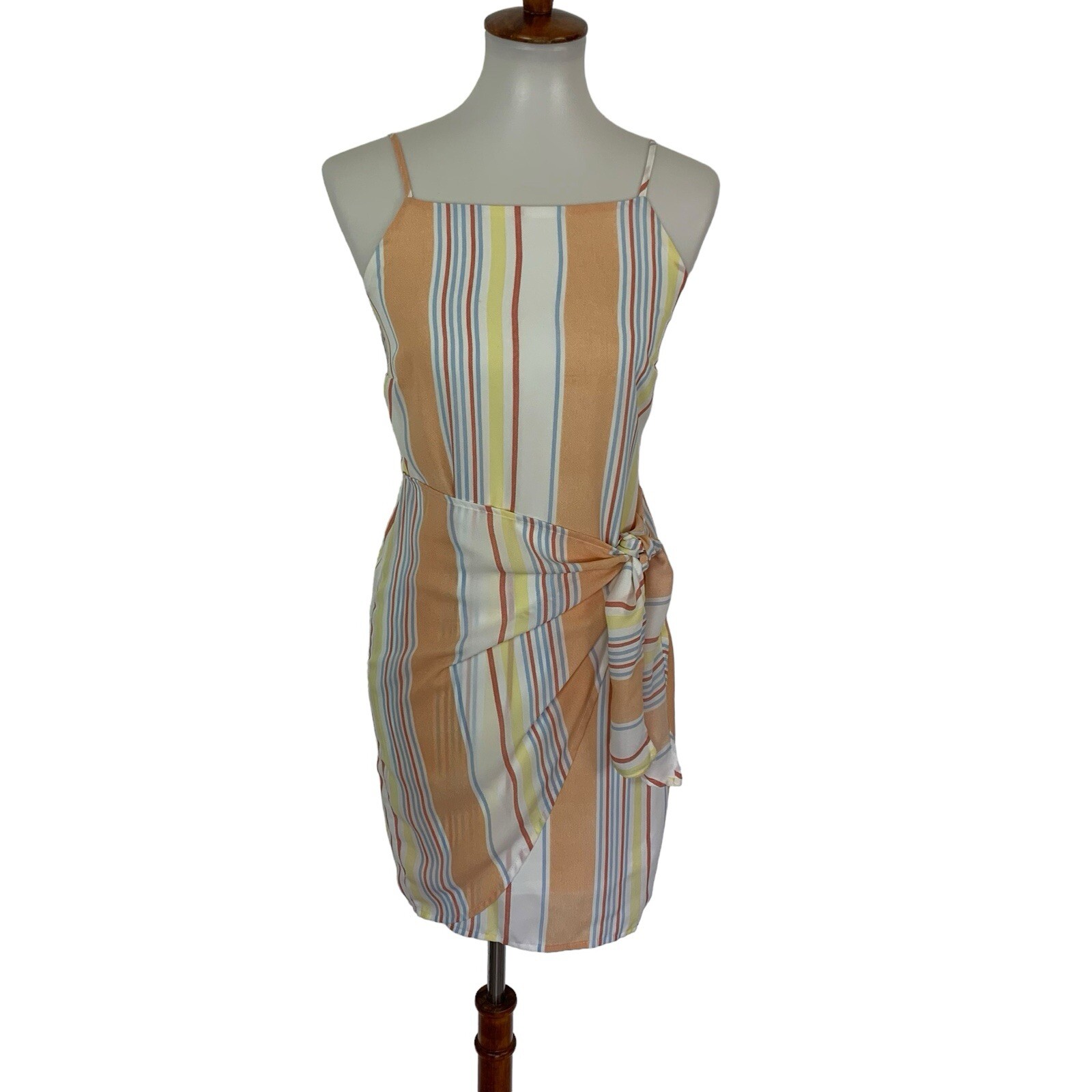 Altard State Dress Small Orange Multi Stripe Front Tie Boho Summer
