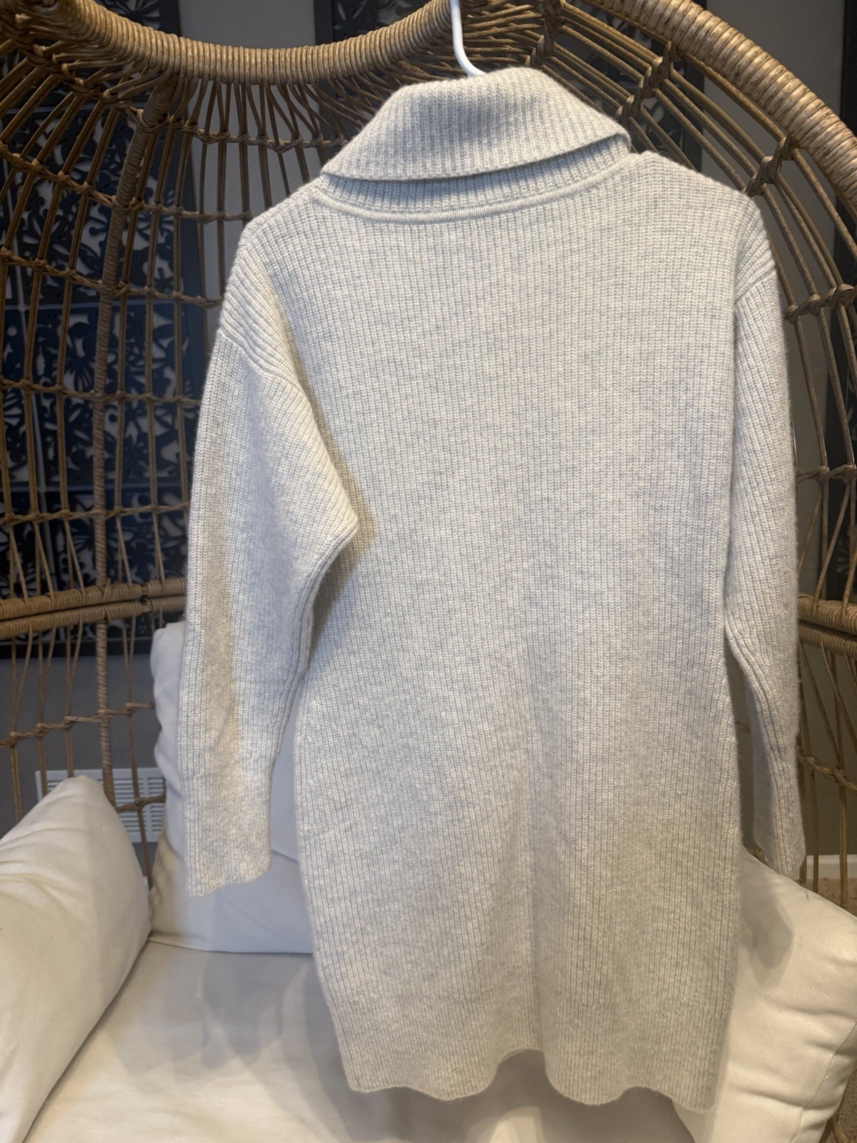 INTERMIX Jasper Half-Zip Sweater Dress Grey Sz Large Wool Cashmere Blend
