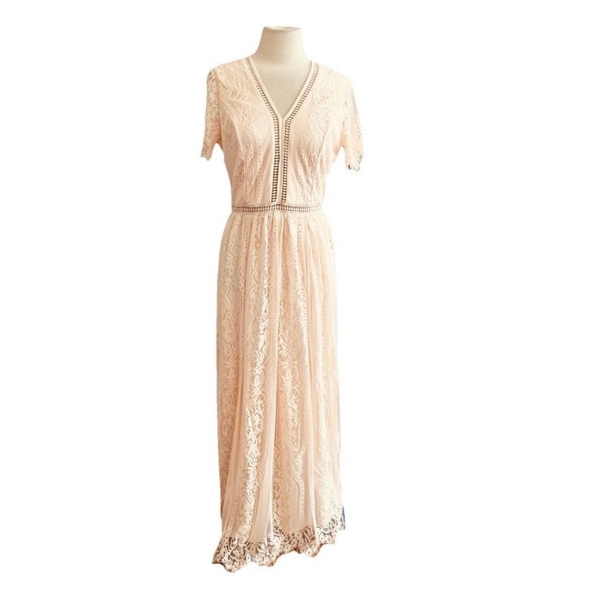 NWT Blencot dress Lace Maxi Short Sleeve peach Boho coastal cowboy Sz m