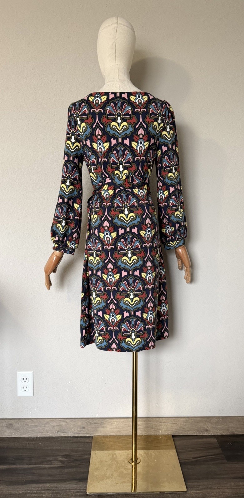 BODEN Tie Detail Jersey Shift Dress Size US 4R Multicolor Print