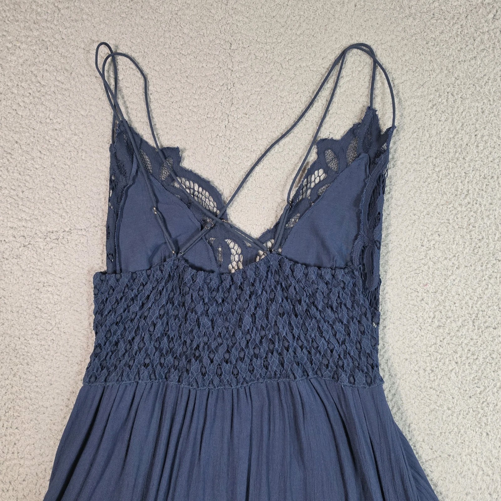 Free People FP One Adella Boho Maxi Slip Dress Womens Large Blue Ruffle Strappy