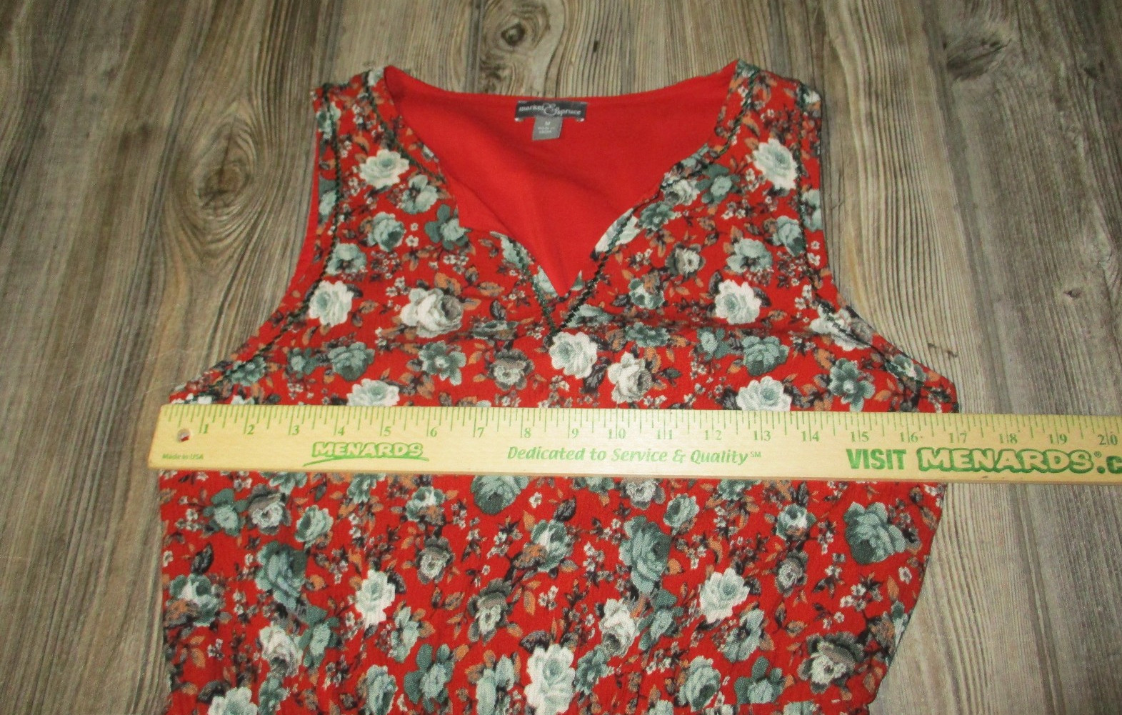 Market & Spruce Floral Gauze Red Embroidered Trim V-Neck Sleeveless Dress Size M