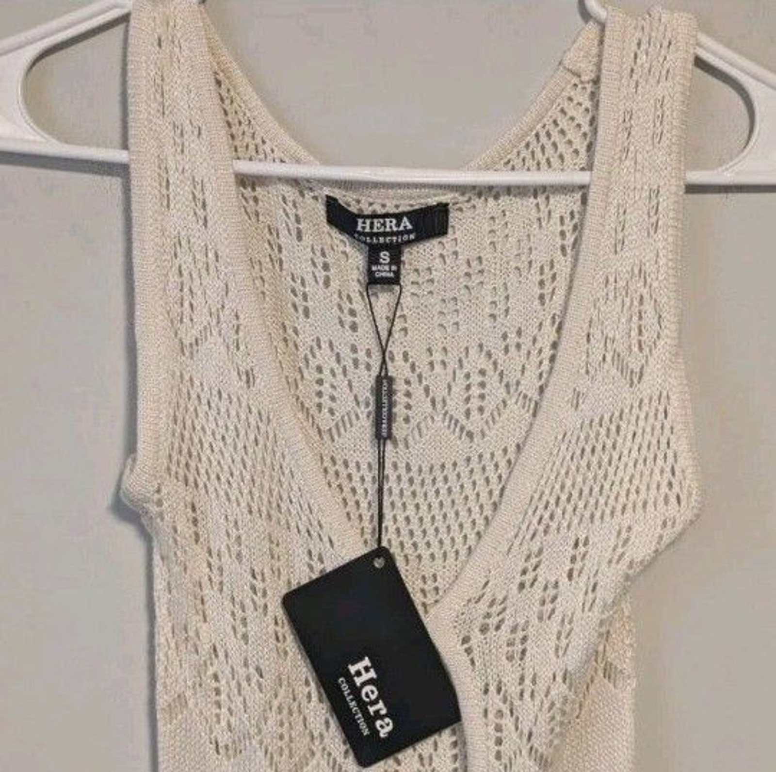 Hera Collection Crochet Knit Sleeveless Midi Dress Beige Small Boho Beach NWT