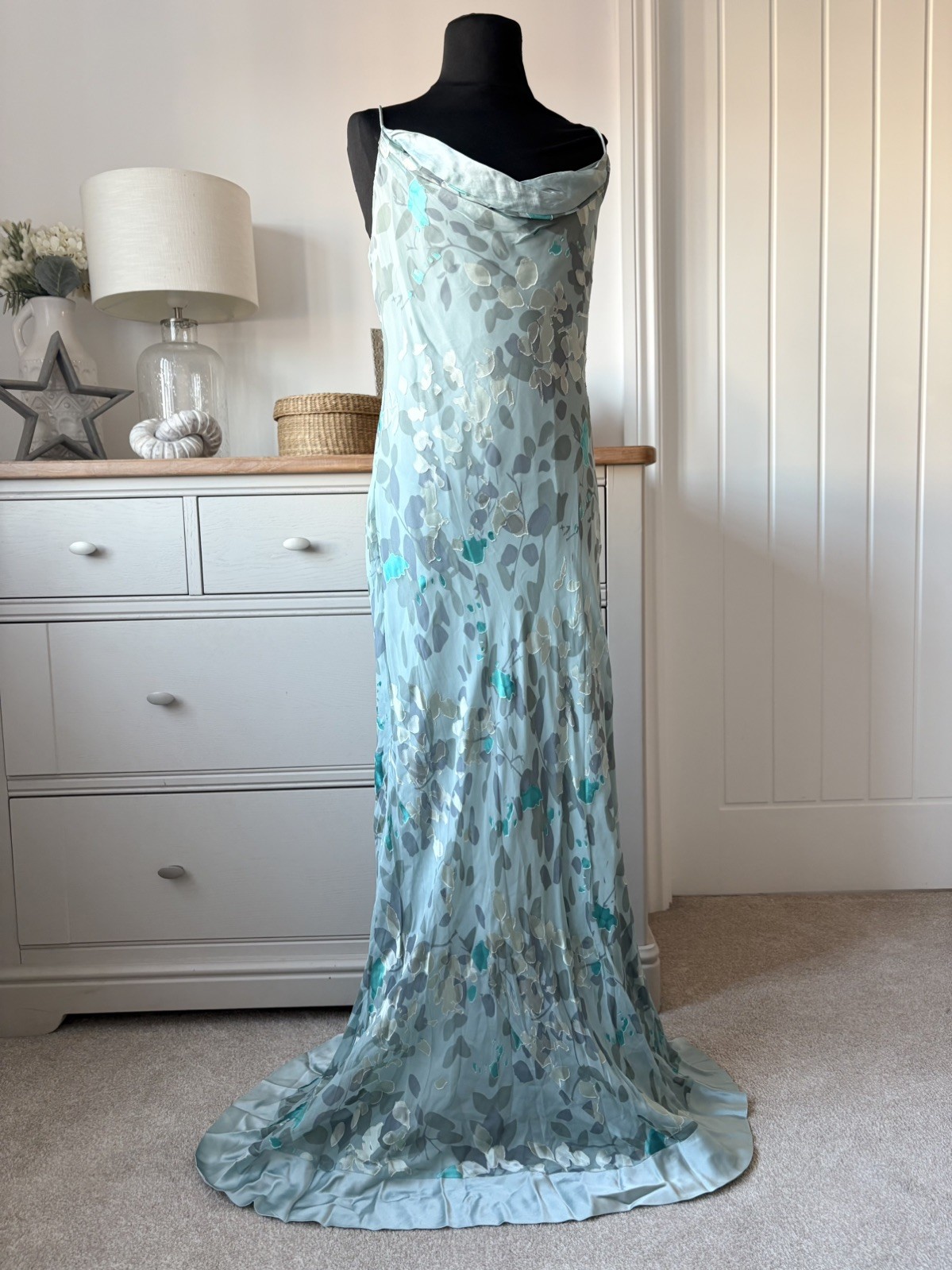 Vintage 90s Monsoon Long Bias Cut Burn Out Floral Slip Dress UK 10/12 (US 8)