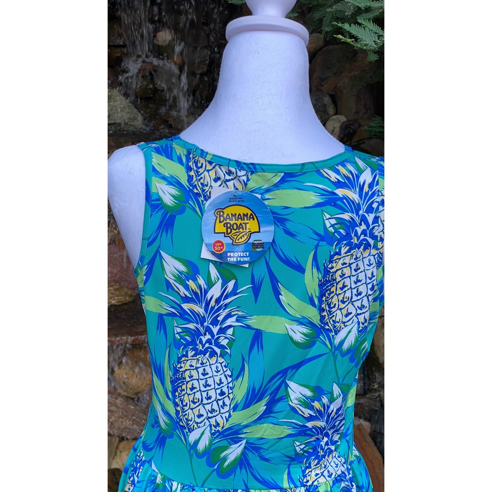 Banana Boat Sundress Size Medium New With Tags Aqua Pineapple Tank Dress UPF 50+