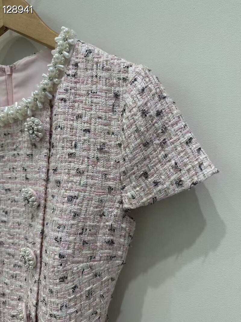 Self-Portrait tweed beading pink Crew neck dress Dresses