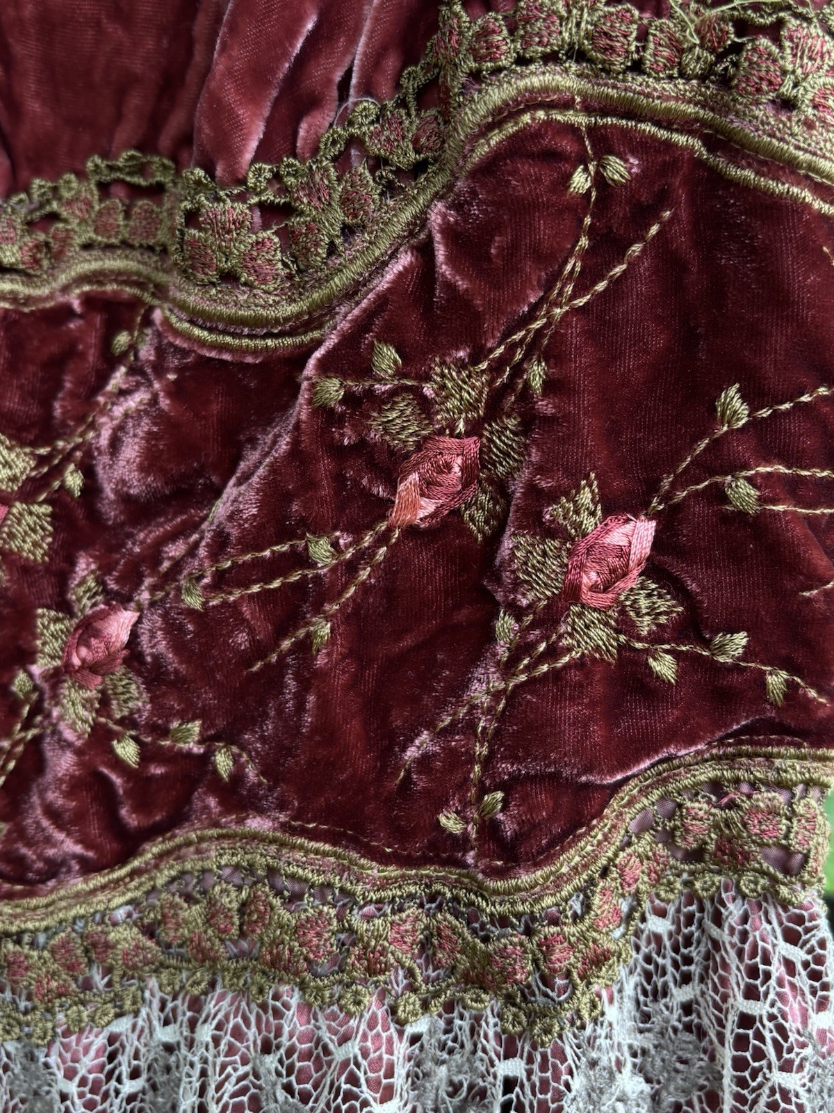 RARE Vintage Hale Bob 100% Silk Mesh Babydoll Velvet Burnout Maroon Dress Sz XS