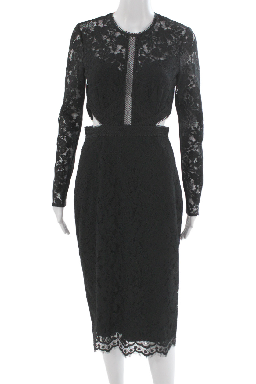 Ever New Women Bodycon Pencil Dress Black Long Sleeve Round Neck Zip Size 4