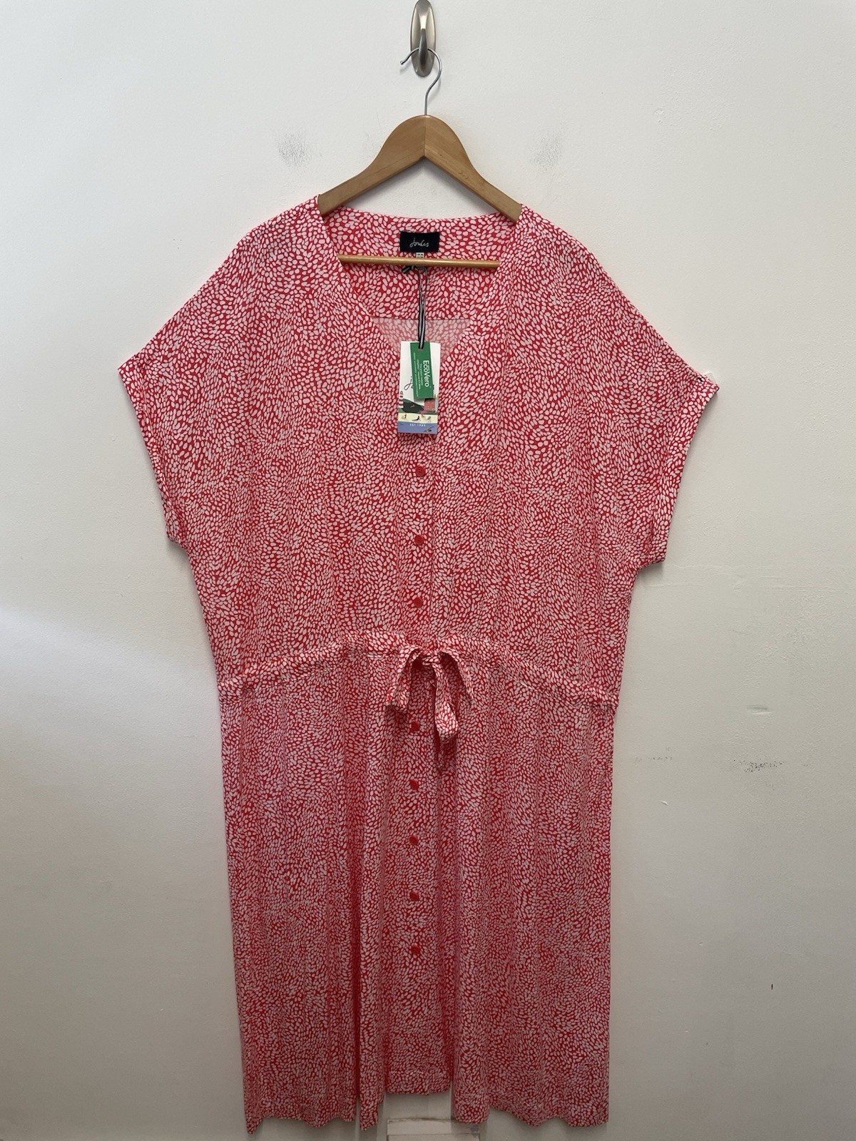 Joules Yasmine Midi Dress Size 26 Red Spot Pattern Button Down Rouched Waist
