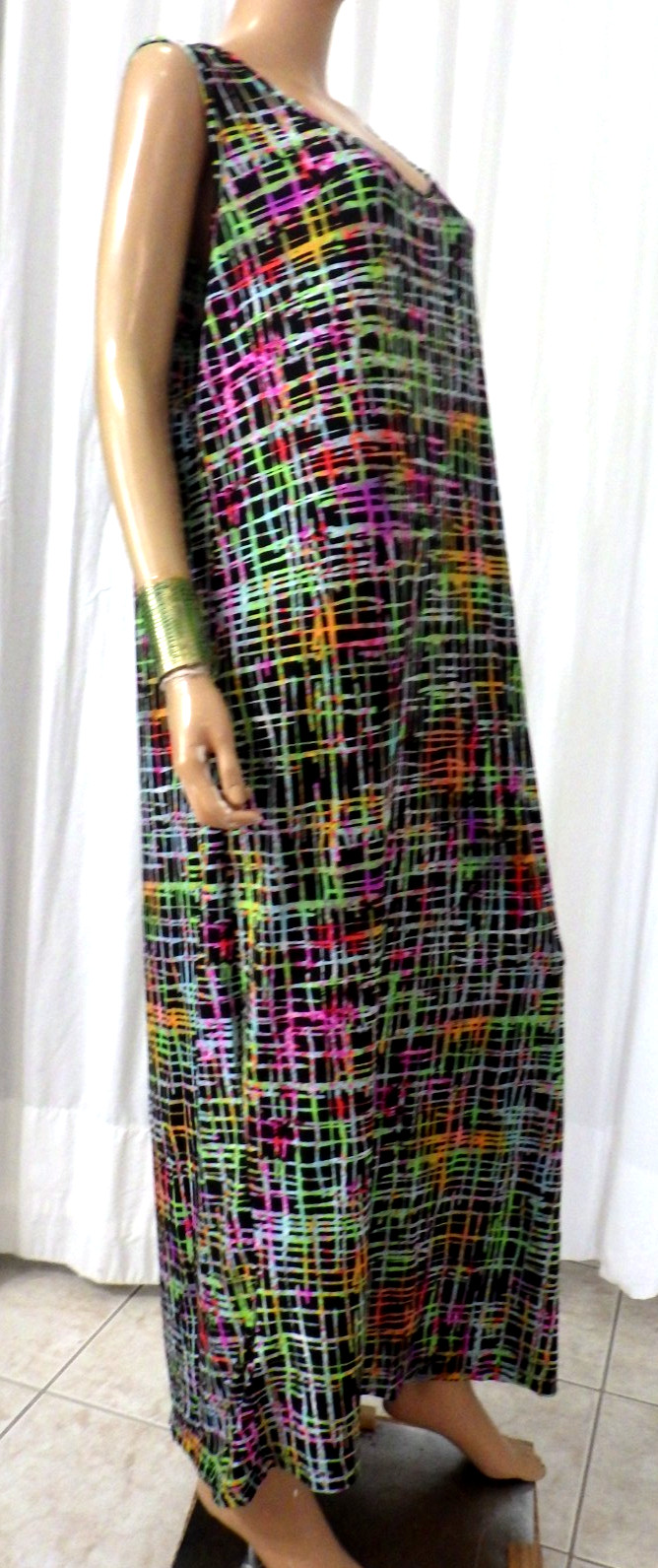 NWT ROUGE SIZE 4X STRETCH KNIT MULTICOLOR SHEATH MAXI Dress BUST 52″ NIP