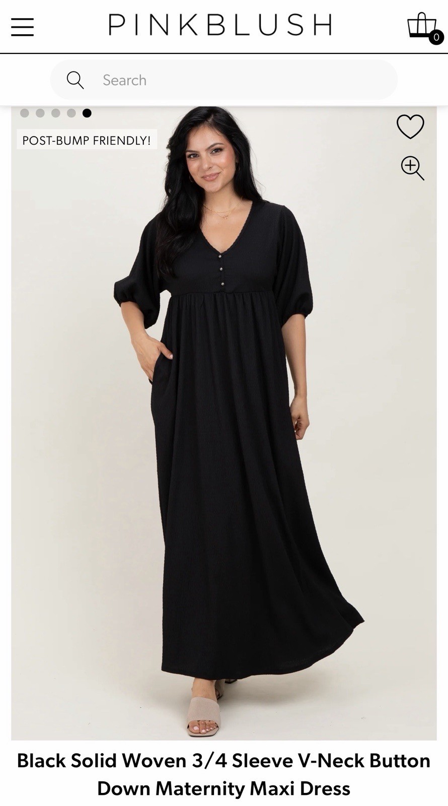 NWT Black Pinkblush Maternity Postpartum Dress With Buttons Large 3/4 Sleeve V