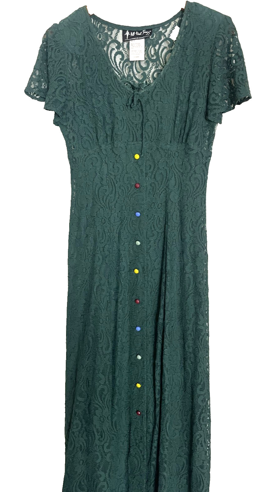 All That Jazz 90s Green Lace Lined Maxi Dress w/Buttons Sz 9/10