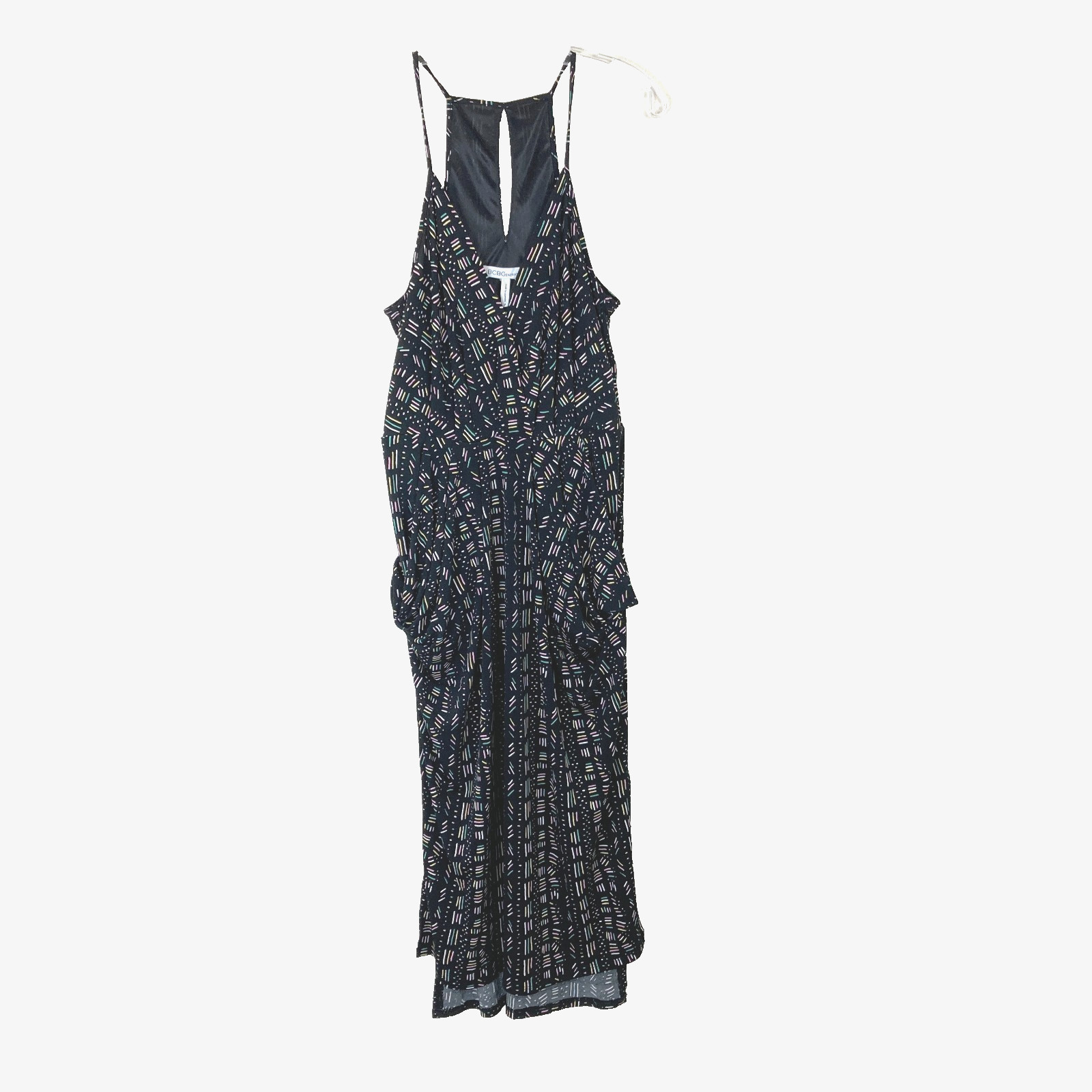 BCBGeneration Matchsticks Surplice Maxi Dress Size M Black Multi Strappy Pockets