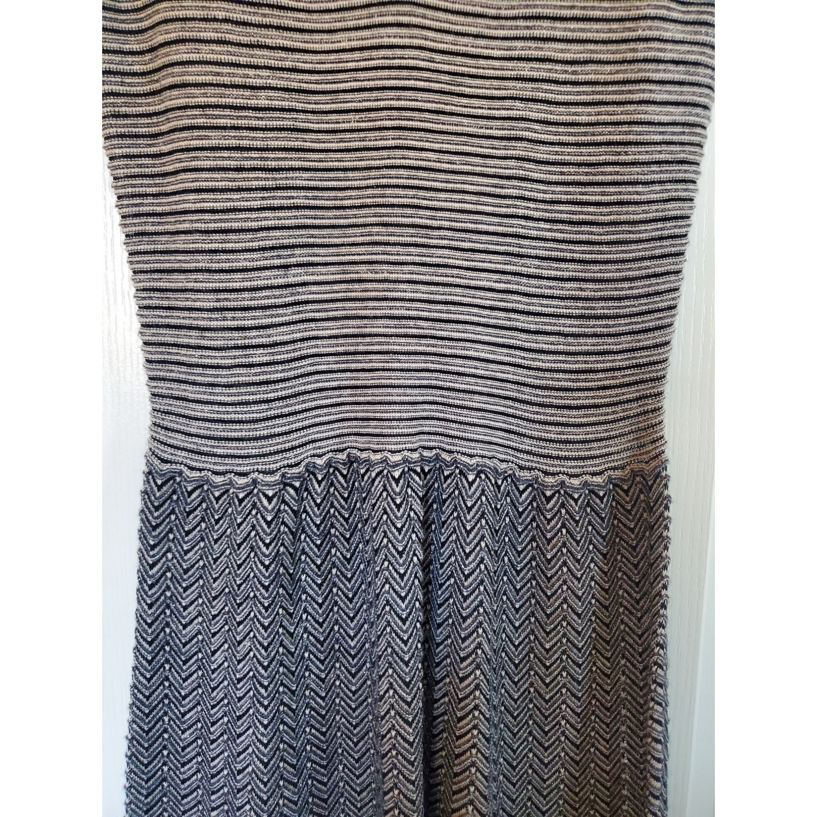 Knitted & Knotted Silver Stripe Chevron Wool Blend Sleeveless Midi Dress Medium