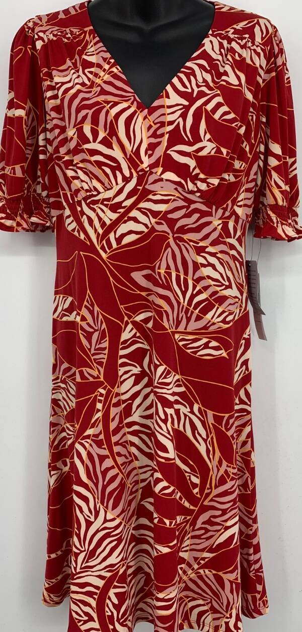 Maggy London Womens Red Floral Dress V Neck Half Sleeve Zipper Size 6 Stretch