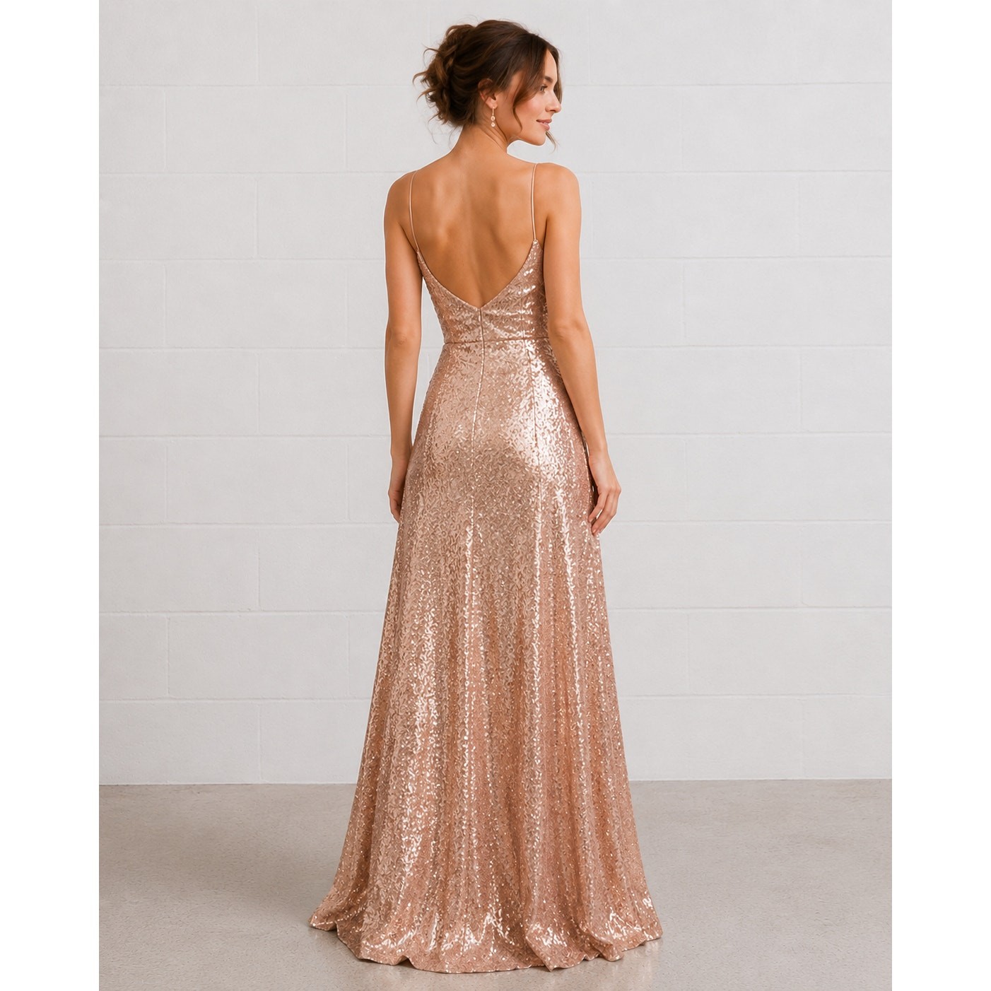Watters Anzen 5300 Sequin Maxi Evening Dress Gown Rose Gold Wedding Size 10