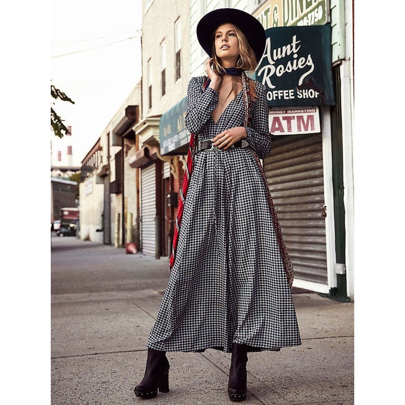 Christy Dawn Audrey Maxi Dress Navy Blue Check Plaid Size Small