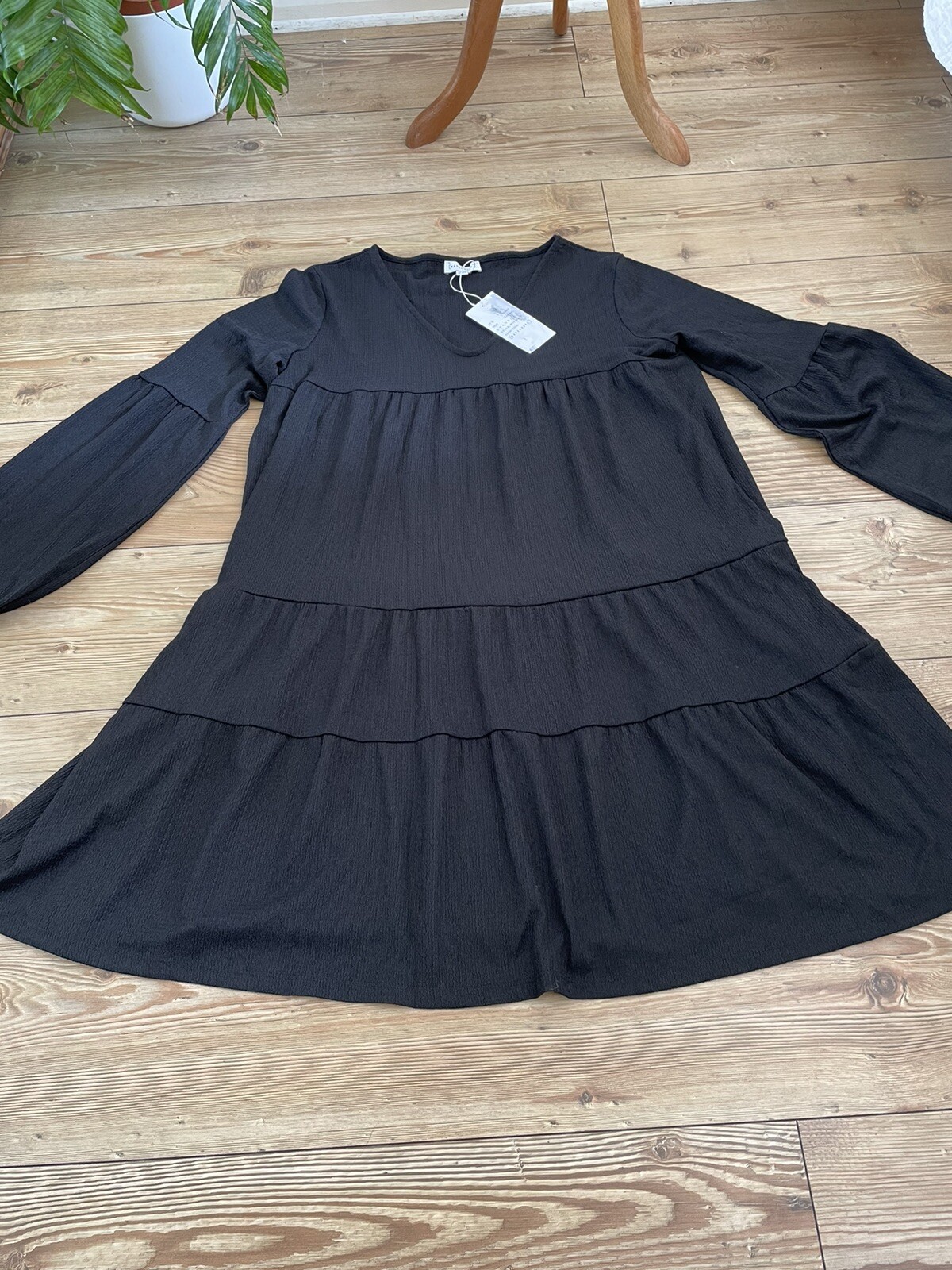 Warehouse Black Oversized Lagenlook Long Sleeve Tent Trapeze Dress Uk 14 New