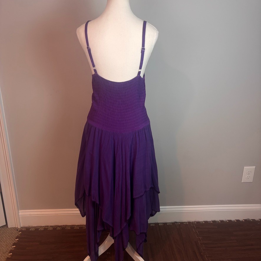 Sakkas Womens Purple Corset Bodice Hankerchief Hem Boho Fairy Midi Dress OSFM