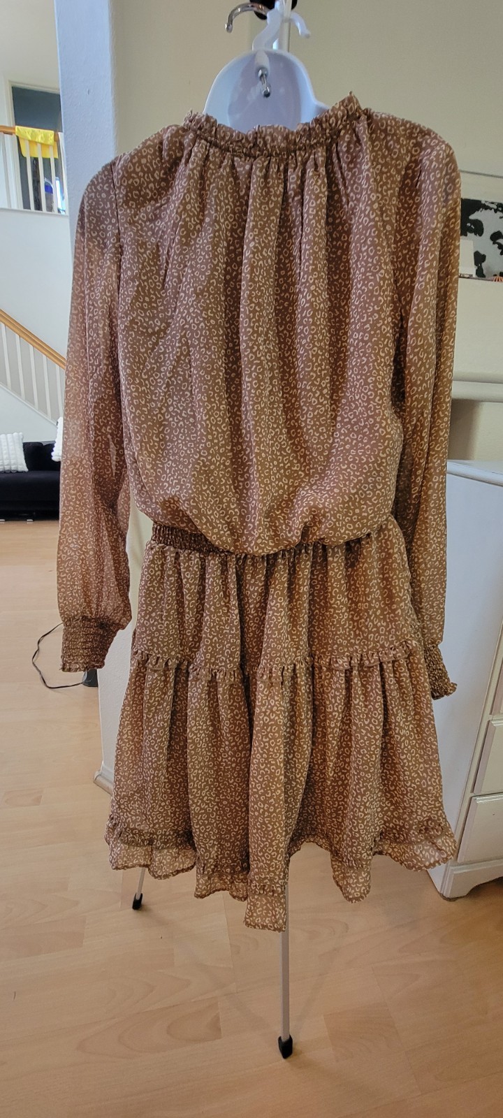 Jessica Simpson Brown Leopard Print Smocked Ruffle Tiered Mini Dress SMALL