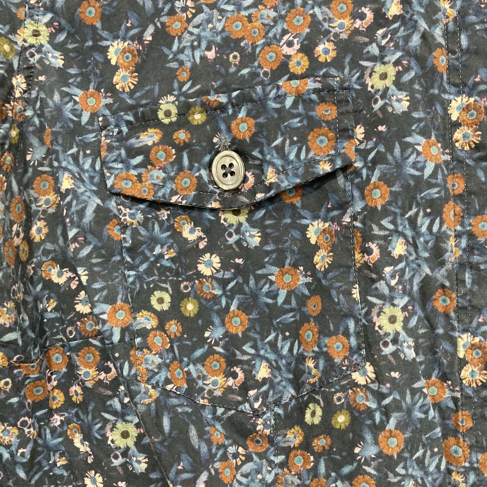 0039 Italy Dress Womens M Multicolour Floral Shirt Knee Long Sleeve Cotton