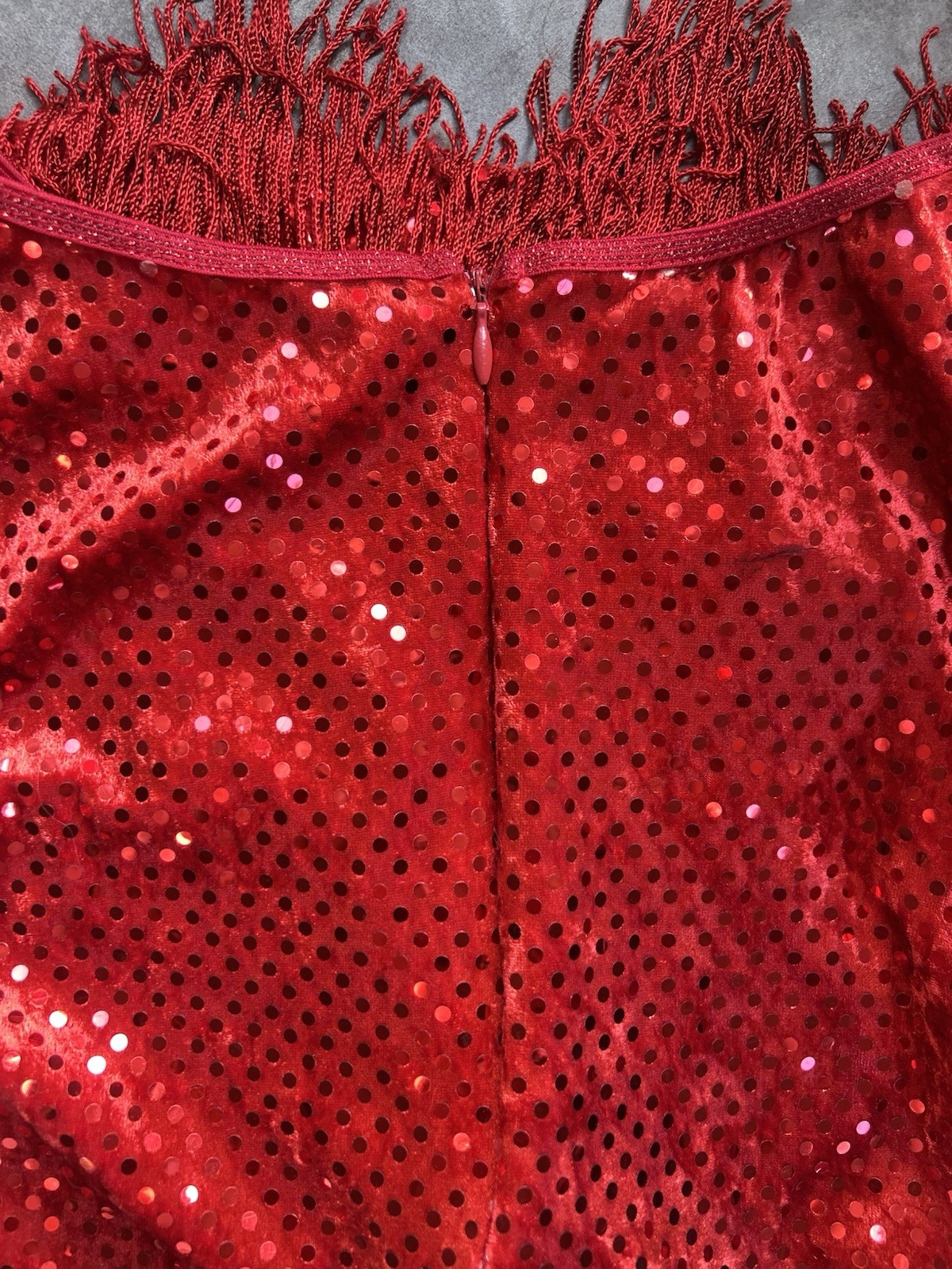 Vtg Charades Chicago red Flapper Sequin Fringe Dress Size Small HTF