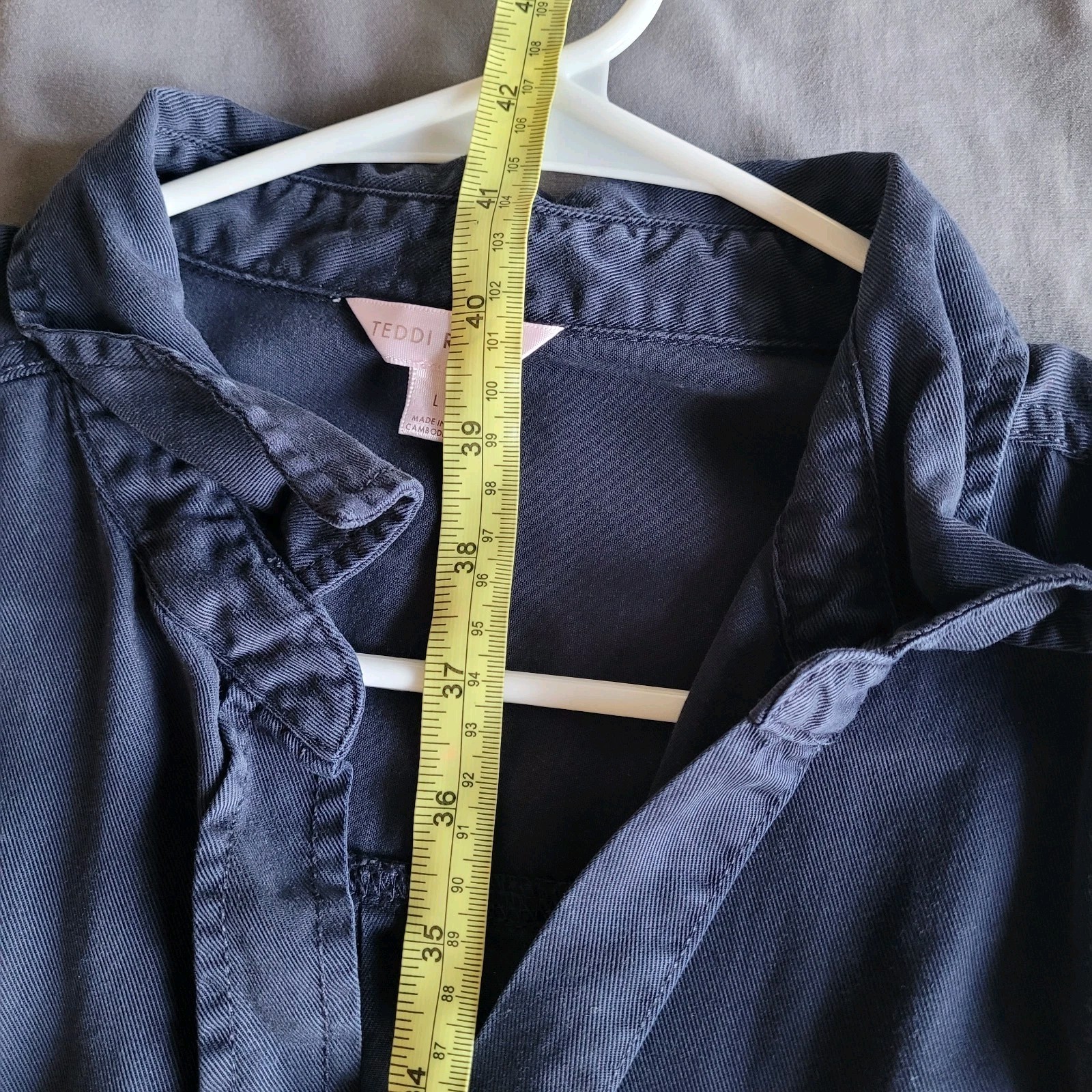 Utility Safari Teddi Rose Womens Large Navy Blue Tencel Button Front Shirt Dress