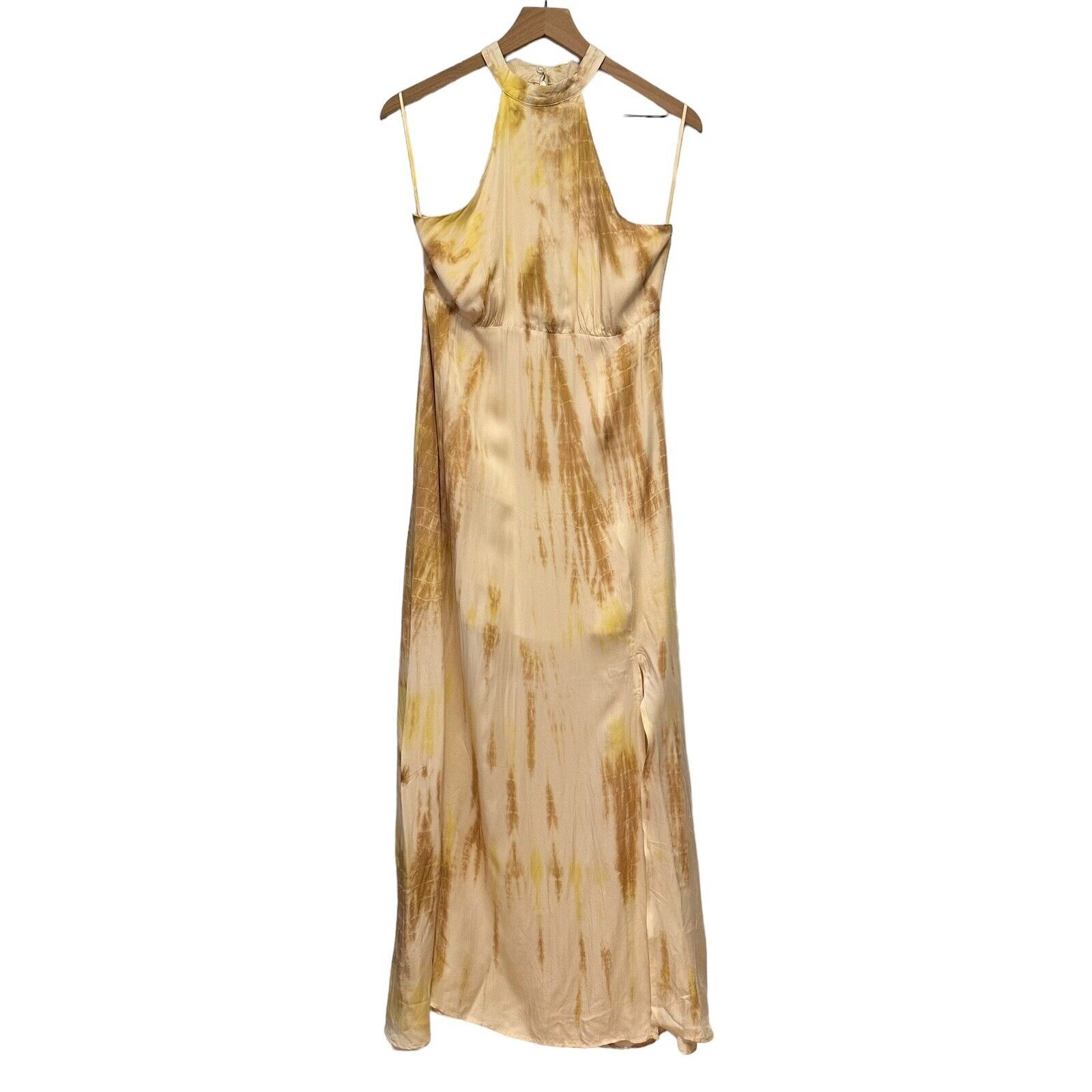 Stradivarius Halter Front Slit Maxi Dress Silky Satin Lined Size M New