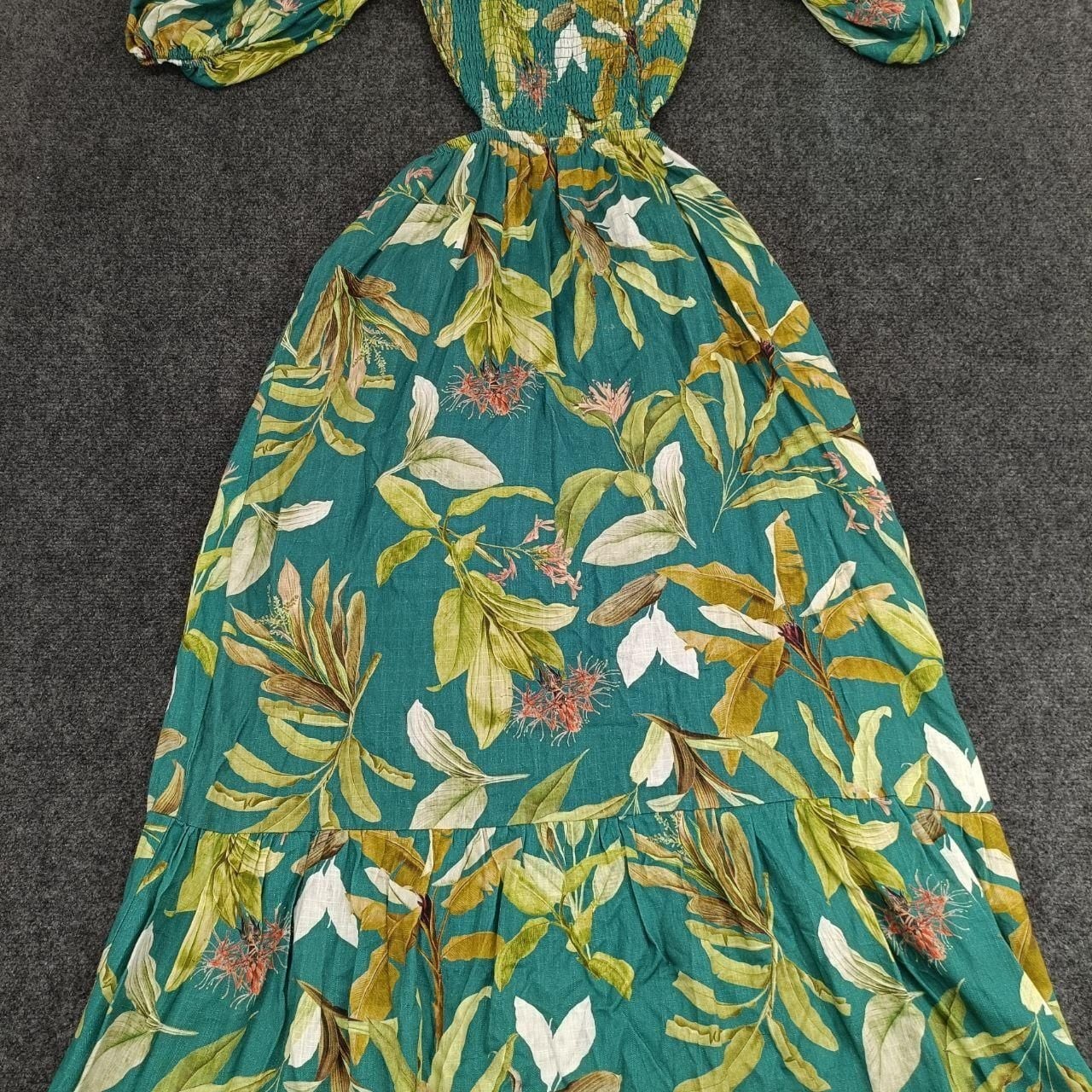 o.p.t. Botanical Print Smocked Cut-Out Midi Dress
