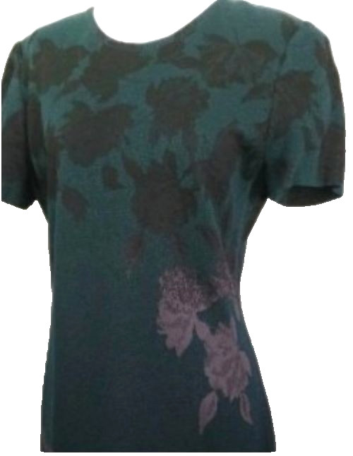 ST. JOHN Metallic Floral Knit Dress Emerald Multi Short Sleeve Black Label Sz 8