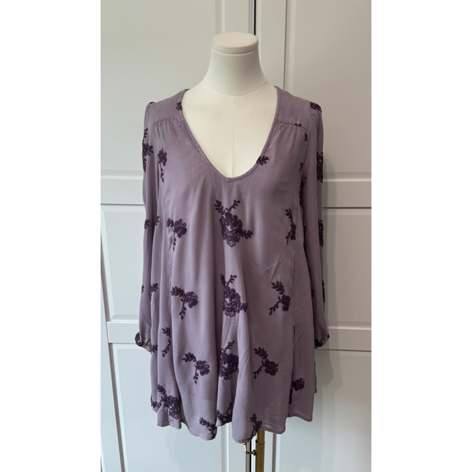 Free People Embroidered Emma Austin Mini Dress Elderberry Boho Cutout Back XS