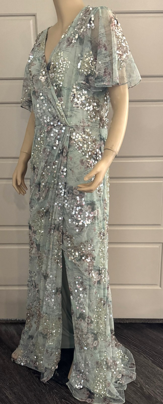 Mac Duggal 93749 Flutter Sleeve Embellished Evening Gown- Size 14 (LK#1187 A)