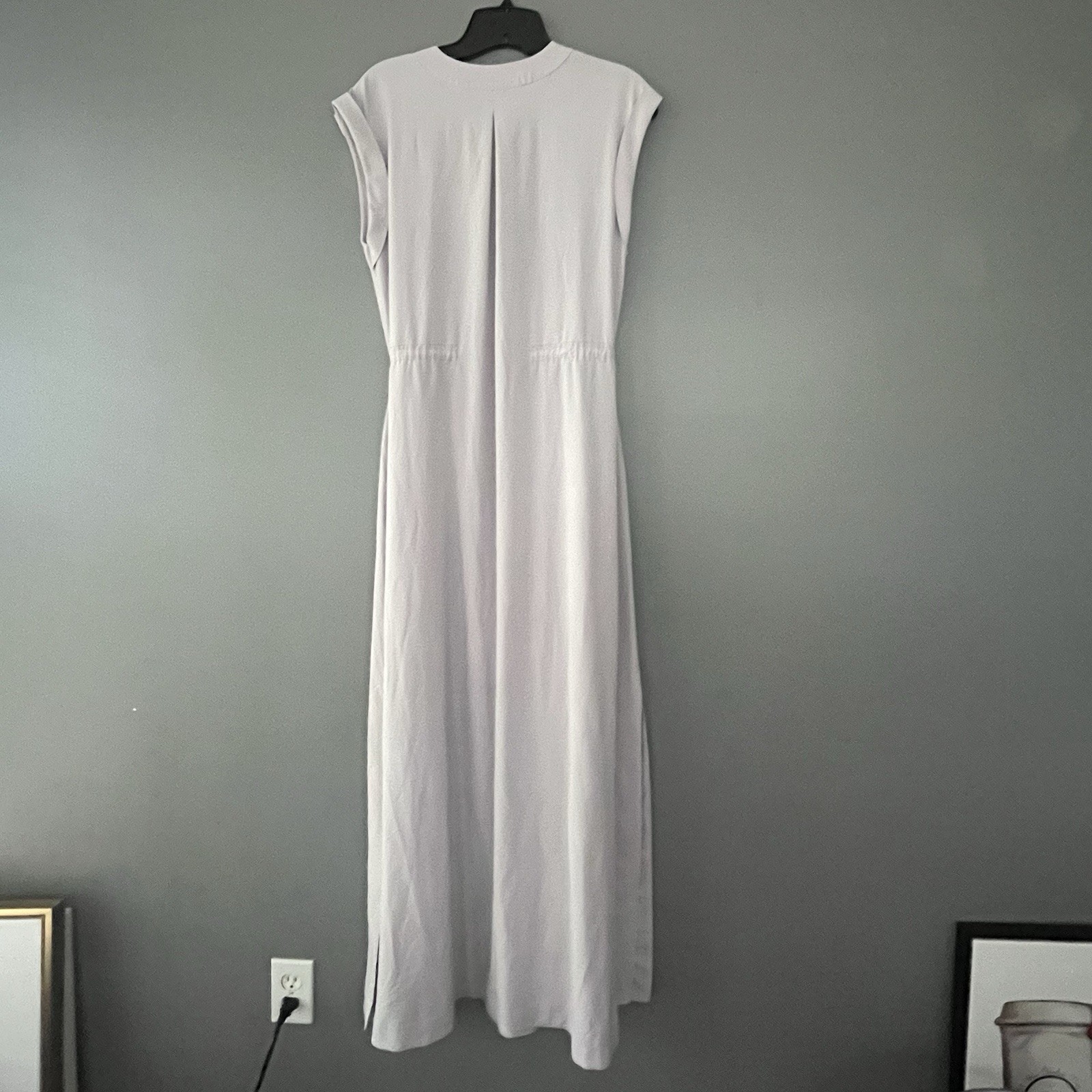 Athleta Mara Maxi Button Down Athleisure Travel Dress Pockets Light Gray Size S