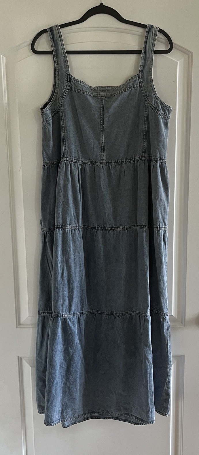Given Kale Denim Tiered Maxi Dress Sleeveless Size Large Cotton Button Front