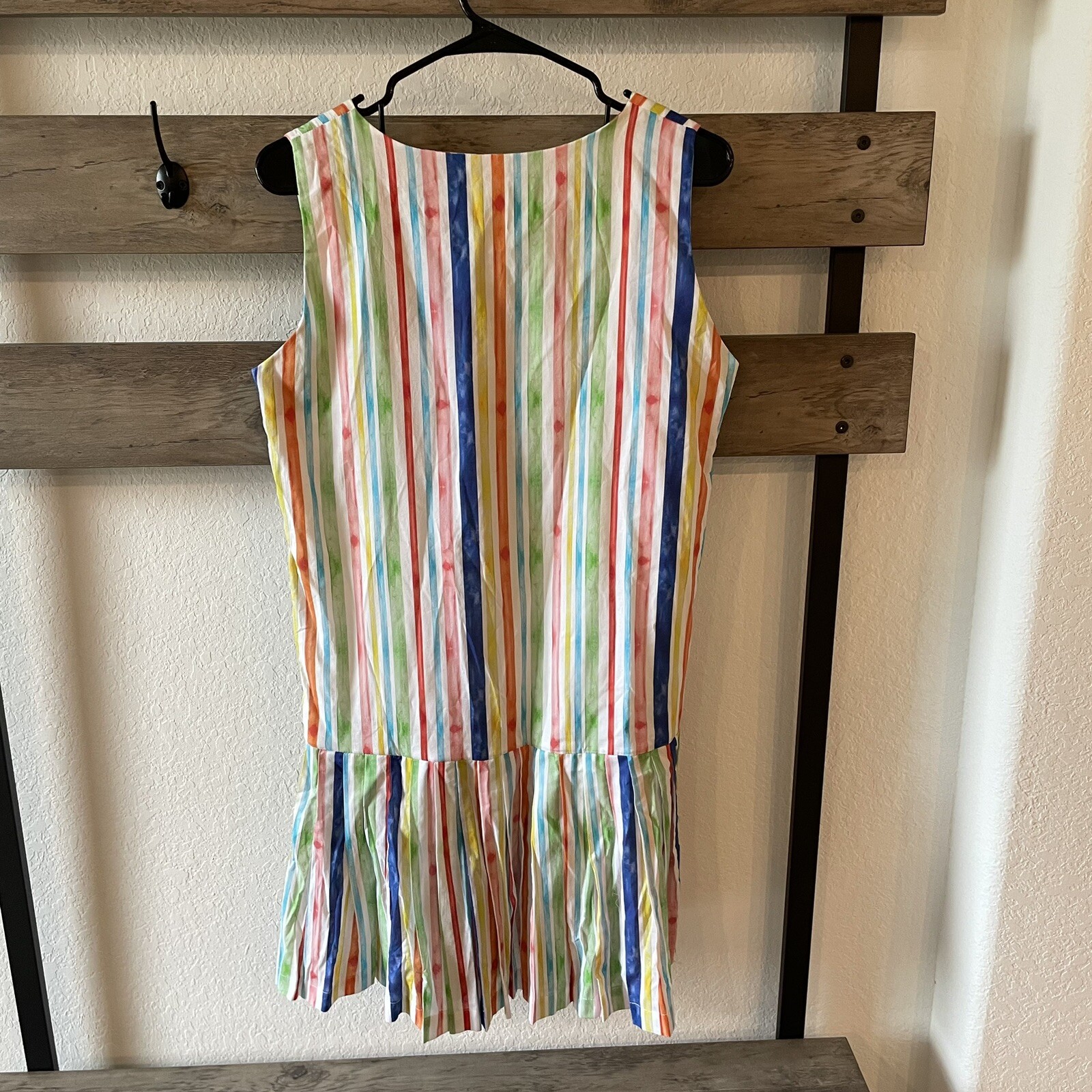 NWT Brooke Wright Designs Rainbow Stripe Dress Pleated Skirt Drop Waist Shift M