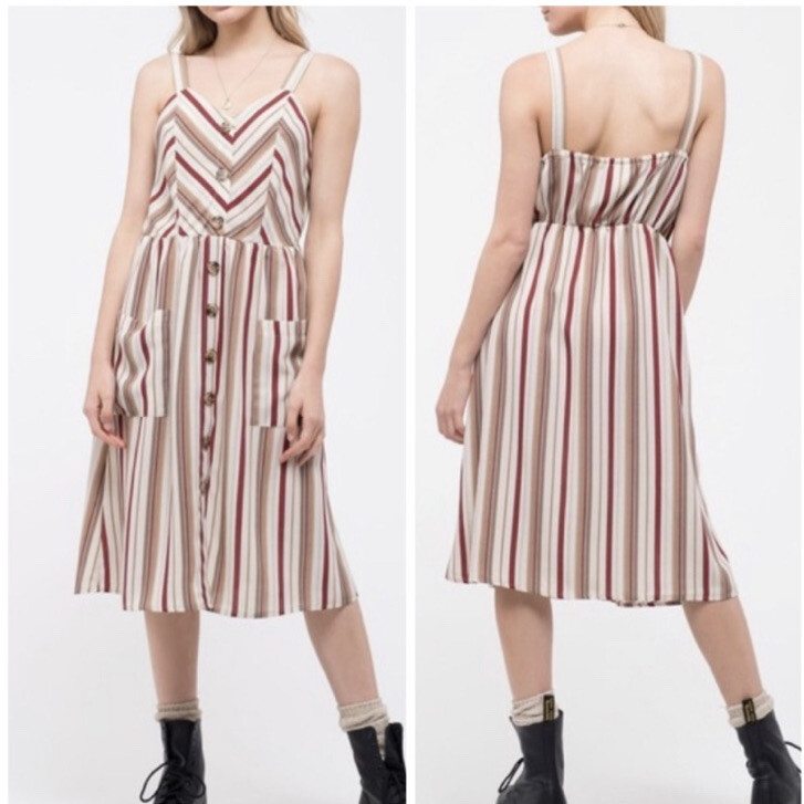 Blu Pepper Stripe Sleeveless Dress Taupe Multi NWT Size M