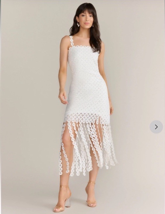 New York & Company Just Me Square Neck Circle Lace Fringe Dress Size L