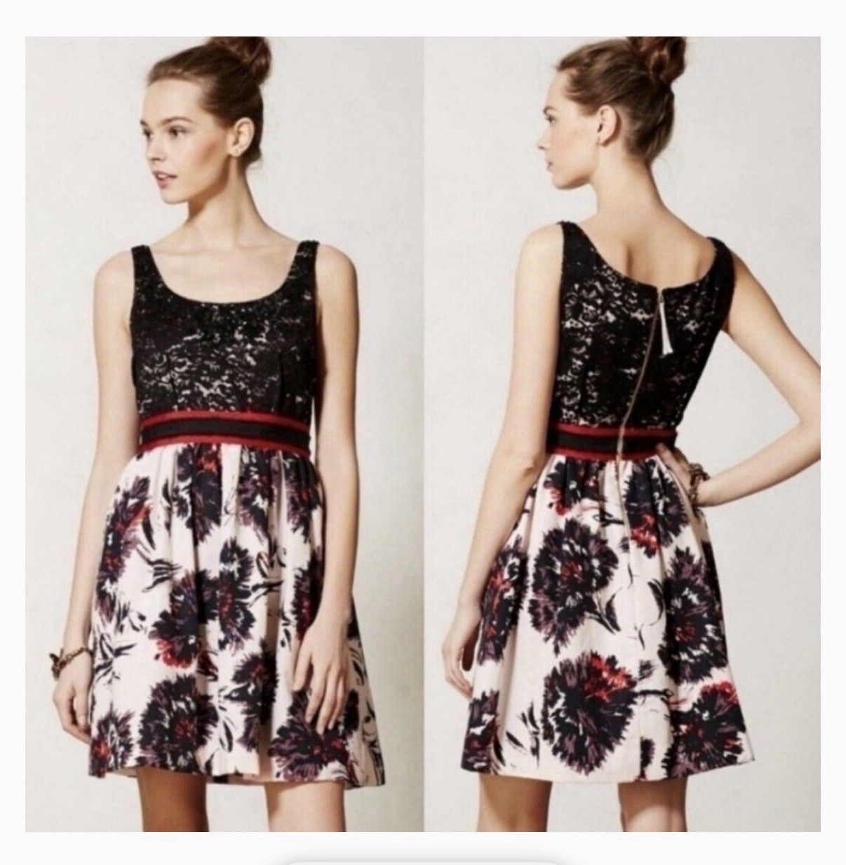 Peter Som x Made in Kind Black Lace Sequin Beaded Floral Dress Sleeveless 0